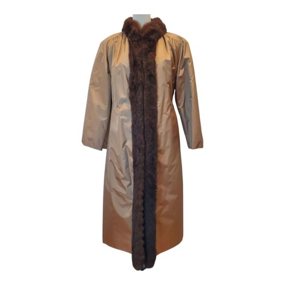 REAL OPPOSUM FUR Lined & Trimmed SZ 12 Beautiful Trench Coat Jacket - Picture 5 of 11